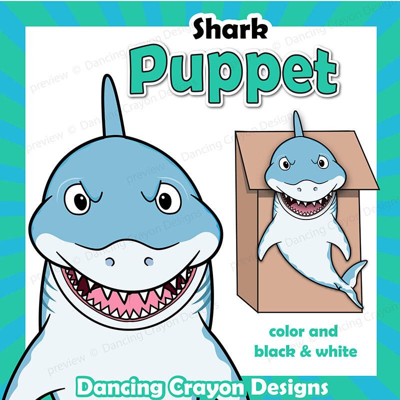 Printable shark puppets by Dancing Crayon Designs